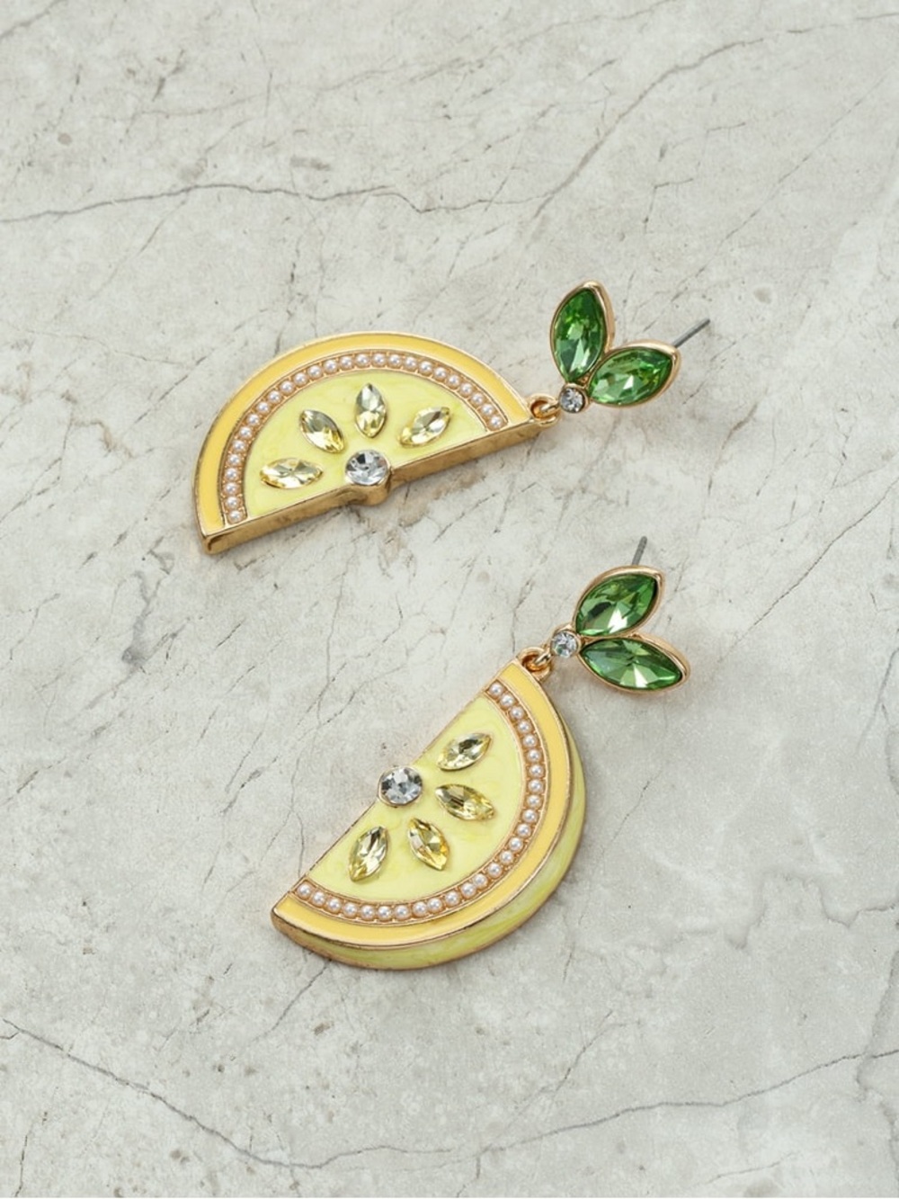 Gold-tone Yellow Lemon Slice Drop Statement Earrings
